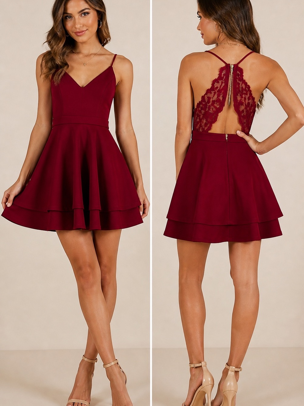 B Darlin Burgundy Lace Back Fit & Flare Dress Women’s Small